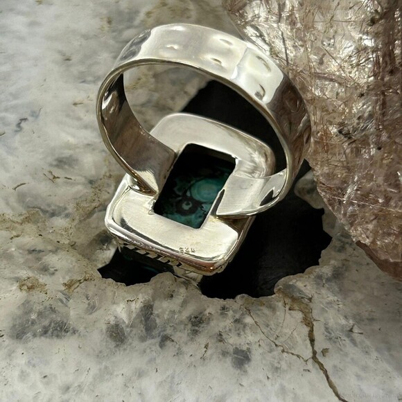 Sterling Silver Southwestern Style Malachite Chrysocolla Bar Ring S 10 For Women - Picture 7 of 10